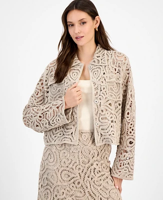 I.n.c. International Concepts Women's Collared Crochet Sweater Jacket, Exclusively at Macy's