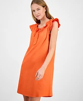 Robbie Bee Women's Ruffled-Sleeve Split-Neck Shift Dress