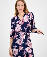 Connected Women's Floral-Print 3/4-Sleeve Midi Dress