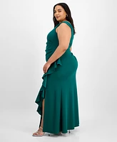 Alex Evenings Plus Ruched Ruffled Gown