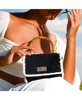 Airmail Mini Crochet Handbag In Black & White