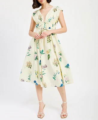 En Saison Women's Ashley Printed Cotton Midi Dress