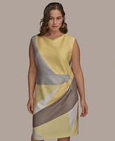 Donna Karan New York Plus Size Printed Shirred-Waist Sheath Dress