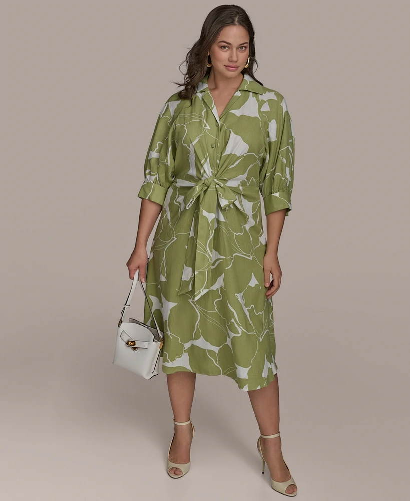 Donna Karan New York Plus Printed Tie-Waist Shirt Dress