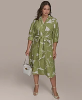 Donna Karan New York Plus Printed Tie-Waist Shirt Dress