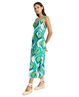 Maggy London Women's Printed Double-Strap V-Neck Midi Dress