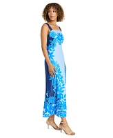 Maggy London Women's Placement-Print Square-Neck Maxi Dress
