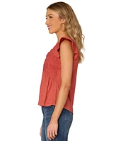 Democracy Petite Embroidered Cotton Flutter-Sleeve Top