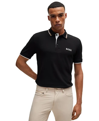 Boss by Hugo Men's Contrast Logo Cotton-Blend Polo Shirt