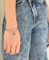 Adornia Tarnish Resistant Silver Heart Paper Clip Chain Bracelet Set