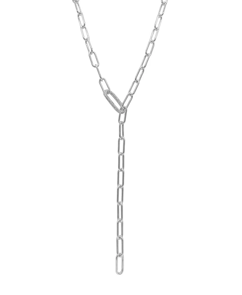 Adornia Silver Crystal Paper Clip Chain Lariat Necklace