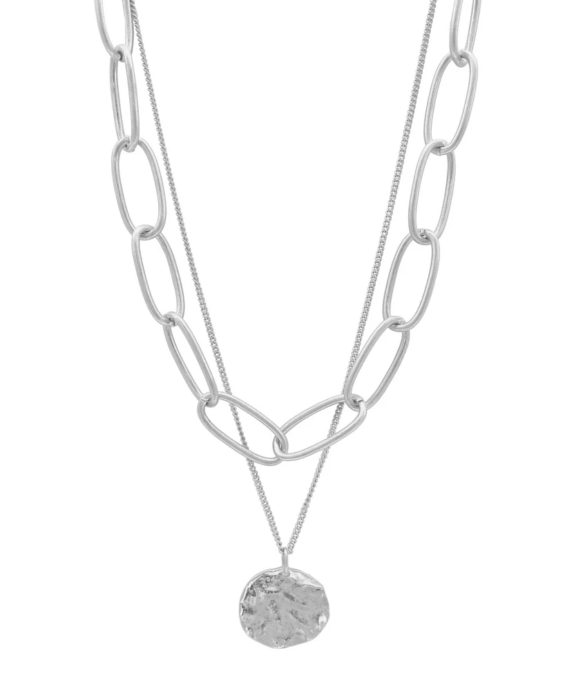 Adornia Silver Oval Link Chain and Coin Pendant Layered Necklace