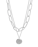 Adornia Silver Oval Link Chain and Coin Pendant Layered Necklace