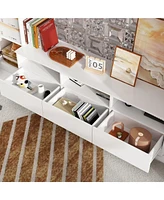Tv stand with three drawers and ten cabinet doors, multi-purpose media console, entertainment center in white wood