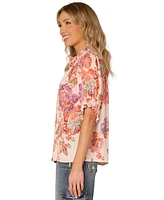 Democracy Petite Printed Elbow-Sleeve Blouse