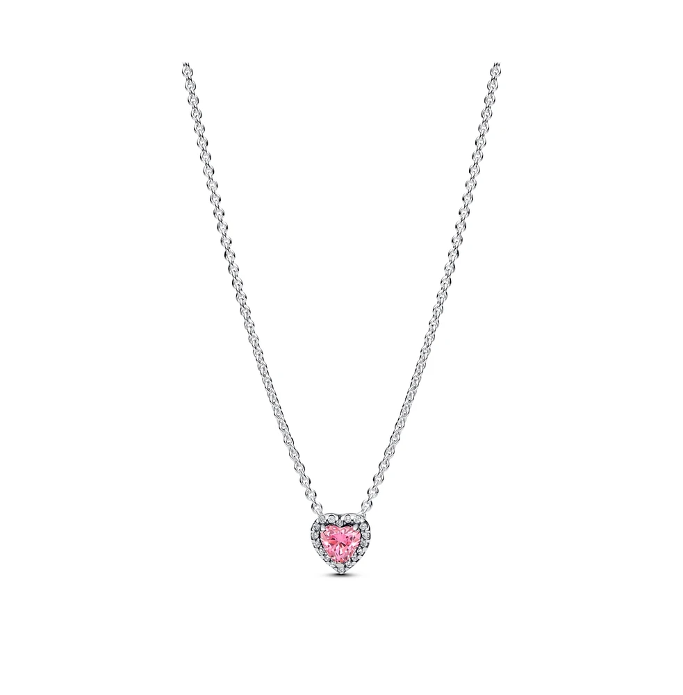 Pandora Sterling Silver Pink Elevated Heart Necklace