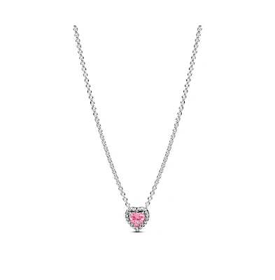 Pandora Sterling Silver Pink Elevated Heart Necklace