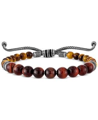 Esquire Men's Jewelry Tiger Eye Bead Bolo Bracelet in Sterling Silver, Exclusively at Macy's