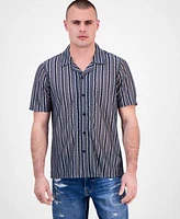 Guess Mens Wyatt Rip Repair Denim 9 Shorts Striped Button Front Camp