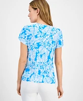 Ak Anne Klein Women's Printed Tulip-Sleeve Top