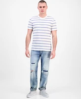 Guess Men's Elon Short Sleeve Textured Striped Crewneck T-Shirt