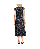 Lands' End Women's Ruffle Sleeve Chiffon Tiered Midi Dress