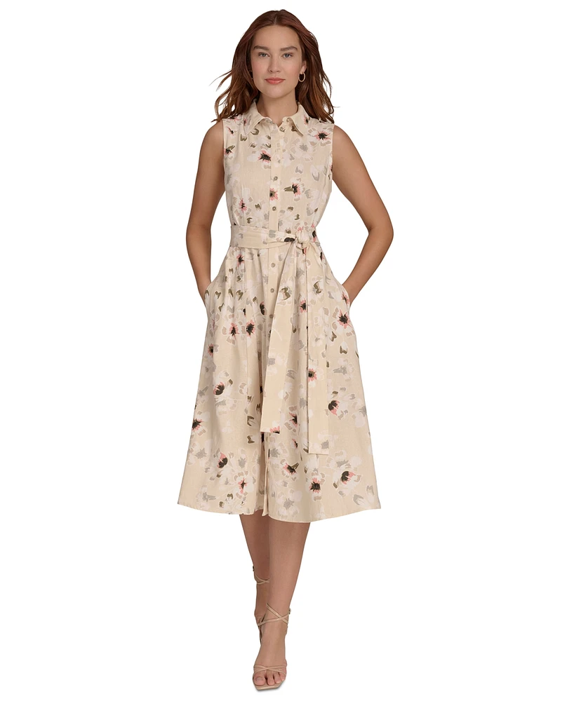 Tommy Hilfiger Women's Floral-Print Button-Down Tie-Front Cotton Shirtdress