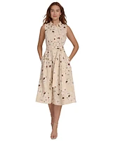Tommy Hilfiger Women's Floral-Print Button-Down Tie-Front Cotton Shirtdress