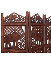 Hand-Carved Elephant Design Foldable 4-Panel Room Divider for Unique Space Separation and Style