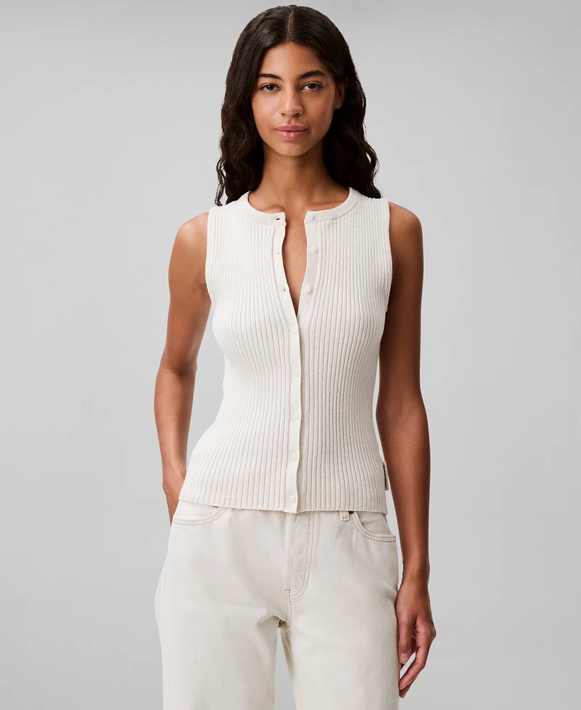 Calvin Klein Women's Ribbed Button-Front Tank Top