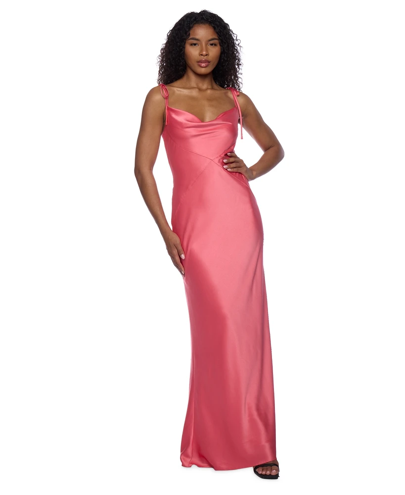 Alex & Sophia Juniors' Cowlneck Shoulder-Tie Gown