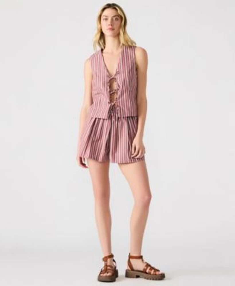 Steve Madden Womens Aliza Striped Tie Front Top Malena Striped Pull On Shorts