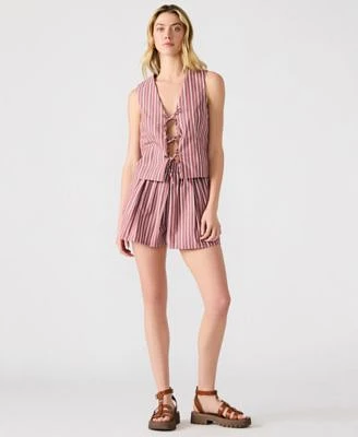 Steve Madden Womens Aliza Striped Tie Front Top Malena Striped Pull On Shorts