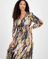 julia jordan Women's Printed V-Neck Long-Sleeve Midi Dress