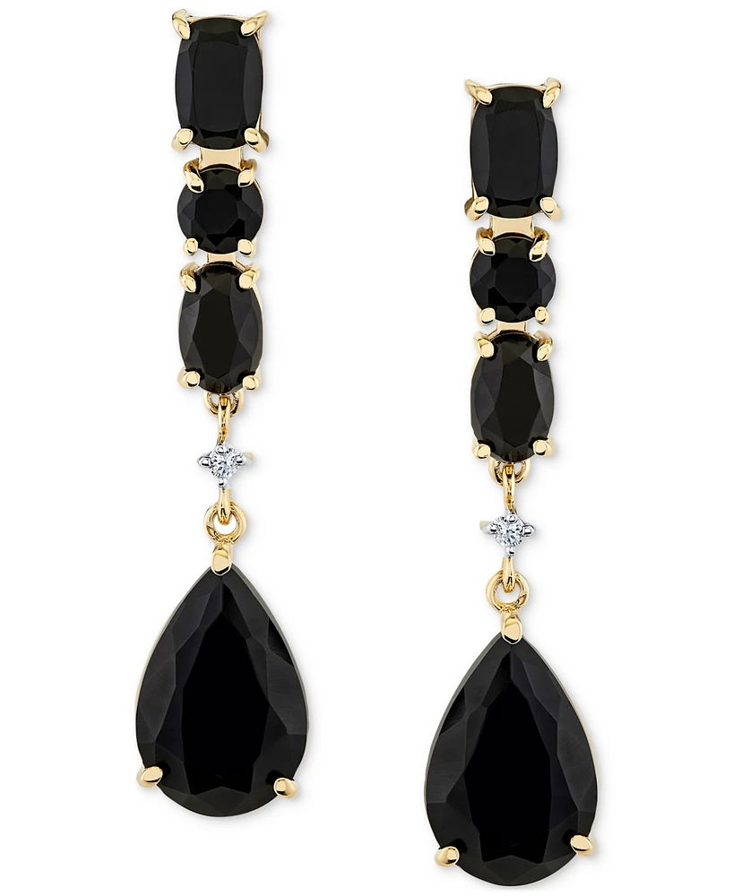 Onyx & Diamond Accent Linear Drop Earrings in 10k Yellow Gold