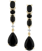 Onyx & Diamond Accent Linear Drop Earrings in 10k Yellow Gold