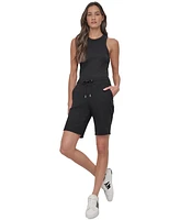 Dkny Sport Women's Cotton Logo Pull-On 10" Bermuda Shorts