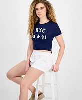 Juniors Nyc Graphic Crewneck T Shirt Pointelle Cotton Pull On Boxer Shorts