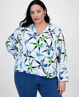 I.n.c. International Concepts Plus Printed Surplice Long-Sleeve Blouse, Exclusively at Macy's