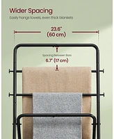 Freestanding Towel Rack Foldable Blanket Holder with and 4 Hooks for Home Organization