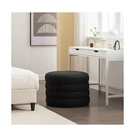 Boucle Storage Ottoman Footstool with Wooden Shelf for Living Room, Bedroom, Makeup Vanity, Entryway-The Pop Home