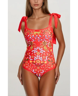 Jessie Zhao New York Women's Red Blossom Reversible One-Piece Swimsuit