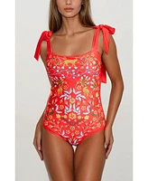 Jessie Zhao New York Women's Red Blossom Reversible One-Piece Swimsuit