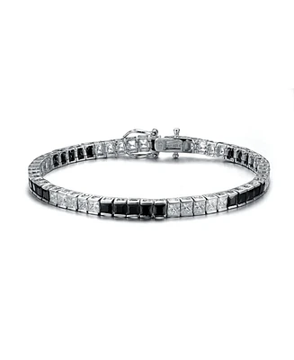Sterling Silver with Colored Cubic Zirconia Tennis Bracelet White Gold Plated or 14K
