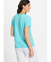 Olsen Women's Embroidered Neck T-Shirt