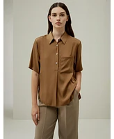 Women's Half-Placket Short Sleeve Button Up Shirt