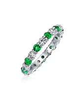 Bling Jewelry Alternating Two Tone Cubic Zirconia Stackable Cz Eternity Cocktail Statement Ring .925 Sterling Silver