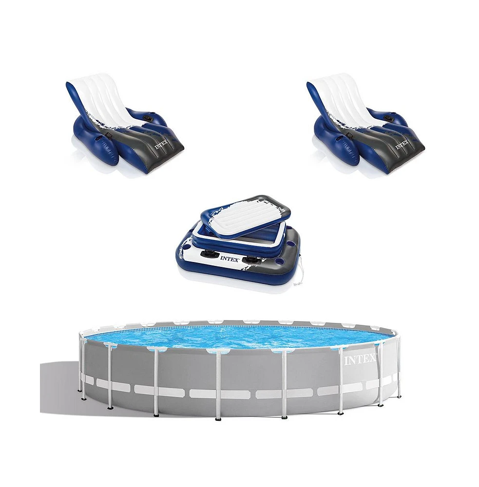 Intex Prism Frame 20ft x 52in Above Ground Pool, Lounger Float (2 Pack) & Cooler