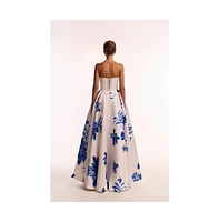 Milla Women's Wonderful white A-line maxi dress with blue flowers