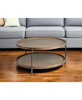 Sturdy Two-Tier Coffee Table with Wooden Top and Metal Frame